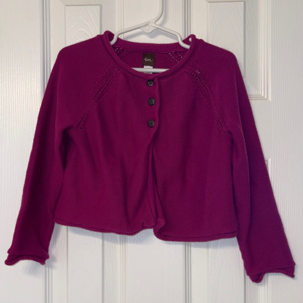 Tea - Girls' Berry Purple Knit Cardigan